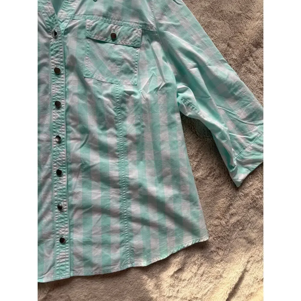 CJ Banks Green Gingham Blouse Size 1X